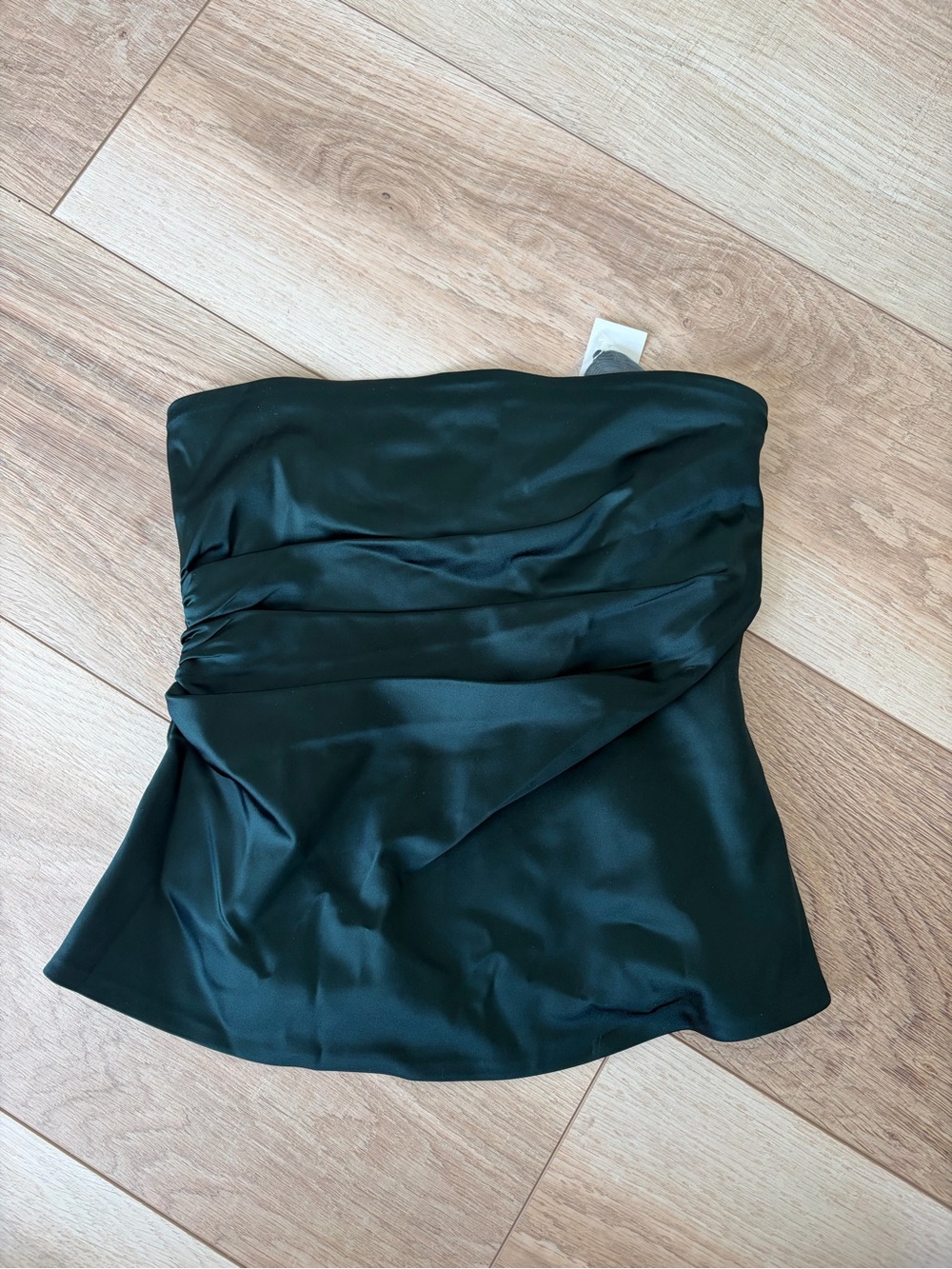 Abercrombie & Fitch Strapless Satin Top in Dark Green